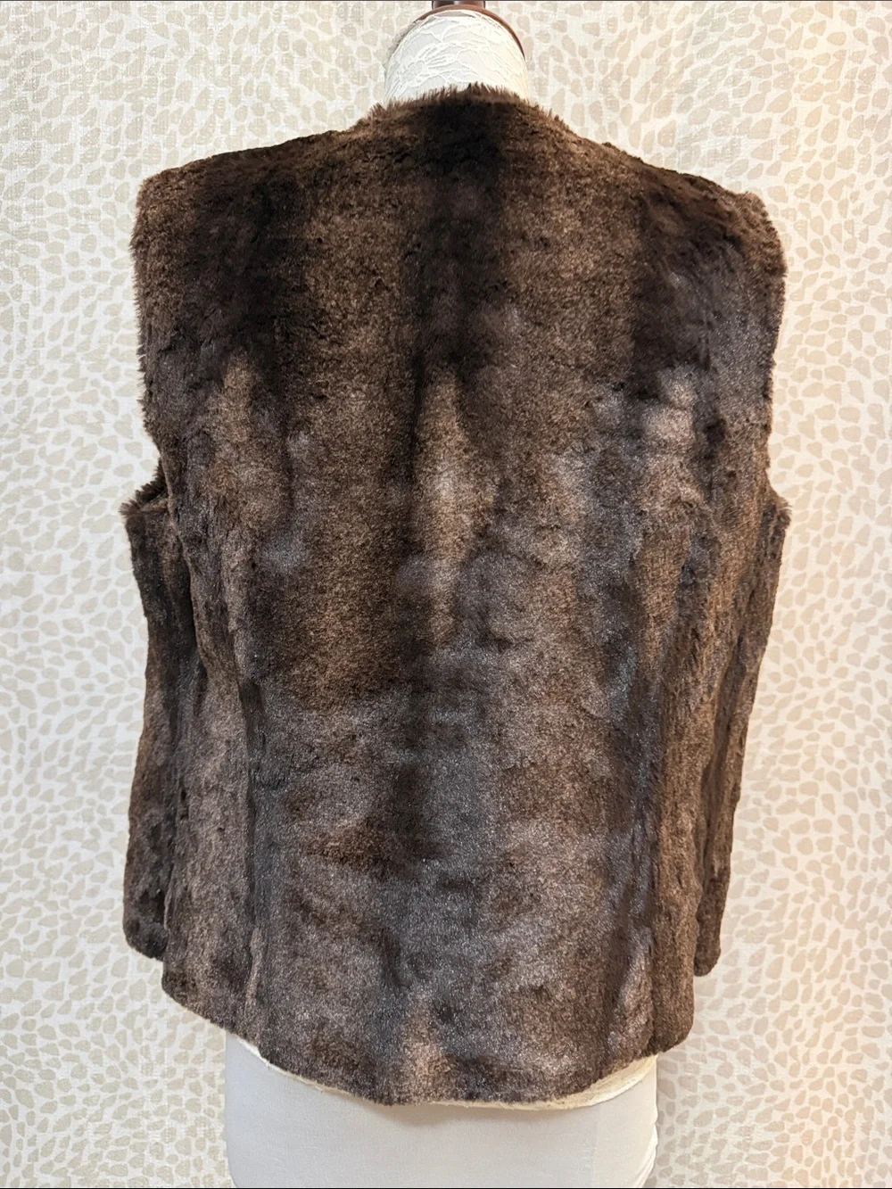 Brown Faux Fur Leather lined gold Open-Front Vest